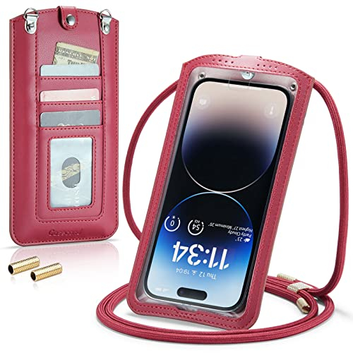 Casecond Handytasche zum Umhängen Universal Handy Tasche Kleine Umhängetasche Damen mit Handykette für iPhone 14 13 12 11 Pro Max XR Samsung Z Flip 4 S23 Ultra Plus Xiaomi Redmi Bis zu 7.3 Rot
