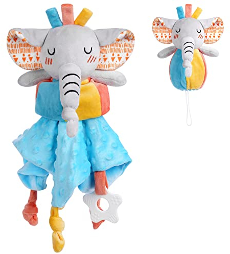 Vicloon Schmusetuch, Kuscheltuch mit Knisterfolie,Kann zu Einer Kugel verpackt Werden, Weich & Waschbar, 31x 31cm, Baby Kuscheltier, Schmusetuch für Babys ab dem 1 - Elefant