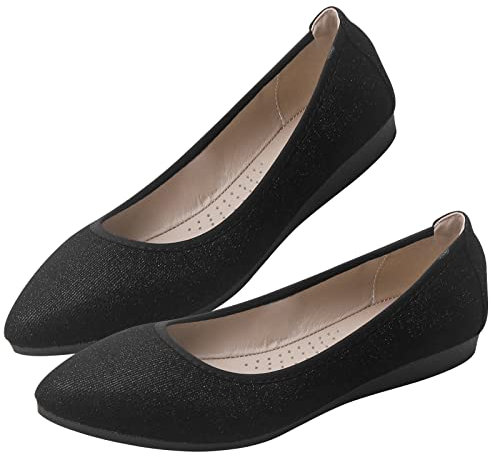 Padgene Womens Fold up Pumps Roll up Shoes Foldable Ballet Flats, Portable Ladies Slip On Loafers Dolly Shoes for Ladies Smooth Black