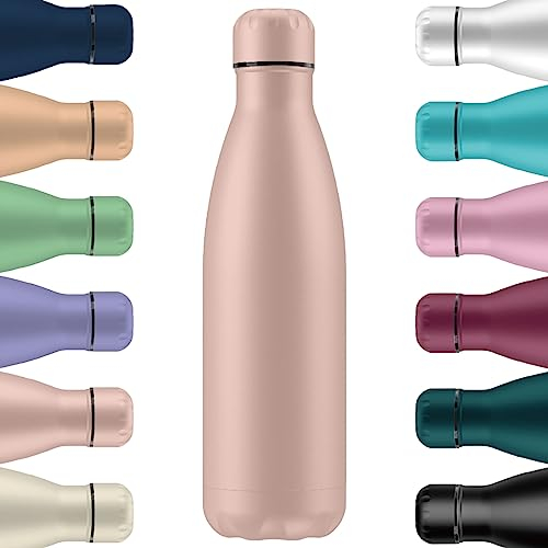 Mi Ko Mi Ka Botella de Agua Térmica de Acero Inoxidable Reutilizable | Sin BPA | Mantiene 24H Frio / 12H Calor | Hermética - Doble Pared a Prueba de Fugas (Salmón, 500ml)