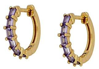 Ohrringe Mädchen Gold, Sterling Silber Ohrringe Huggie aus rechteckigem Zirkonia Gold Lila