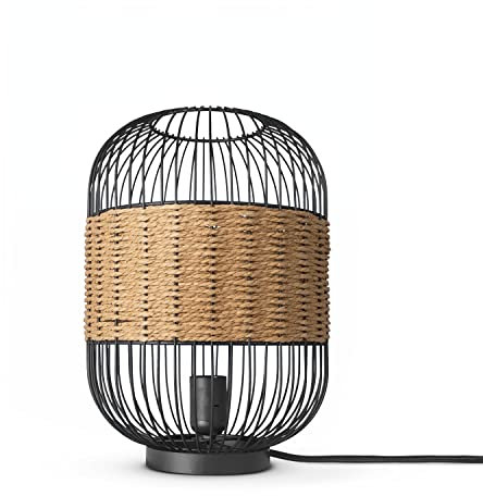 Paco Home Rattan Pendelleuchte Wohnzimmer Tischleuchte Boho Style Käfig Lampe Esstischlampe Nachttischlampe Metall E27, Lampenart:Tischleute - Typ 4, Farbe:Natur (Ø24cm)