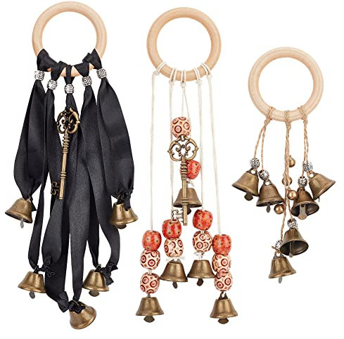 OLYCRAFT 3 Stück 3 Stile Hexenglocken Legierung Türknauf Aufhänger Hexenglocke Windspiele Hexenglocke Türaufhänger Hexenglocken Schutz Hexerei Mit Holzring Für Terrasse Gartentür Heimdekorationen