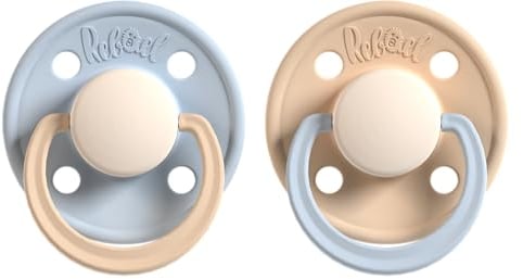 Rebael Fashion Schnuller | 2er-Pack | Naturkautschuk/Latex | Hergestellt in Dänemark | BPA-Frei | Sauger in Kirschform | Cold Pearly Lion/Dusty Pearly Elephant, Größe 1 (0-6 Monate)