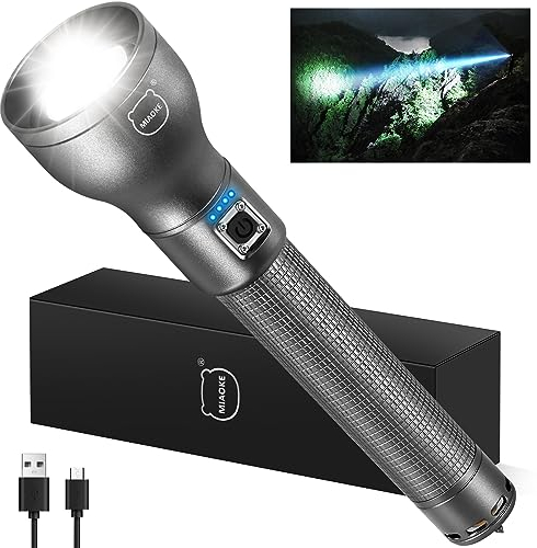 MIAOKE Luces LED más brillantes de alto lúmenes recargables, 250.000 lúmenes, superbrillante, con 3 modos de iluminación, luz flash portátil para caza, camping, emergencias