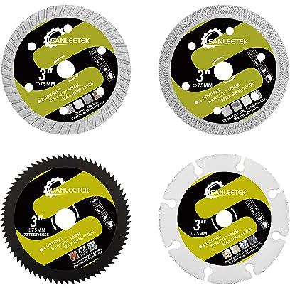 SANLEETEK Diamant Trennscheibe 75mm 4 Stücke Fliesen Trennscheibe/Holz Trennscheibe/Beton Trennscheibe/Schnellstahl Trennscheibe für Porzellan Keramik Fliesen Platten Weichmetall Kunststoff