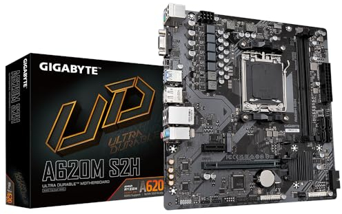 GIGABYTE A620M S2H Placa Base - Soporta CPUs AMD Ryzen 8000, VRM Digital de 5+2+2 Fases, hasta 7200MHz DDR5 (OC), 1xPCIe 4.0 M.2, LAN GbE, USB 3.2 Gen 1