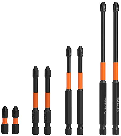 Saipor 8 pezzi (2 set) cacciavite magnetico PH2 a croce con attacco esagonale da 1/4 pollici, attacco esagonale antiscivolo Philips, set di punte per cacciavite a croce in acciaio S2, 25/65/90/150 mm