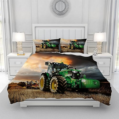 Leleyouzer 3D Traktor Bettwäsche Set 200 x 200 cm,Traktor Muster Bettbezug für Kinder Jungen,Weich und Bequem Mikrofaser 3 Stück Set mit Zip Verschluss