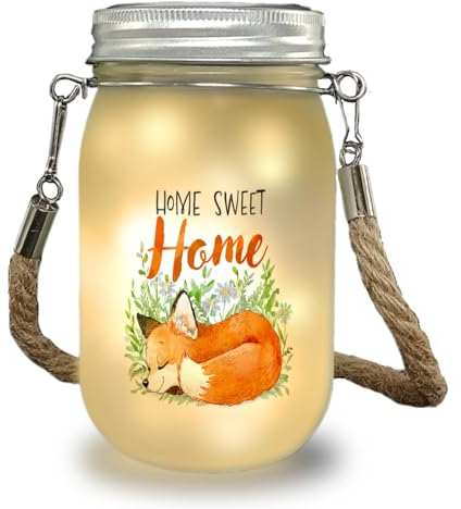 Fuchs im Aquarell-Stil Solarlicht mit Spruch Home Sweet Home ein schönes Dekolicht für die Terrasse Dekolampe Einmachglas Solar Natur Frauen Niedlicher schlafender Deko Waldtiere