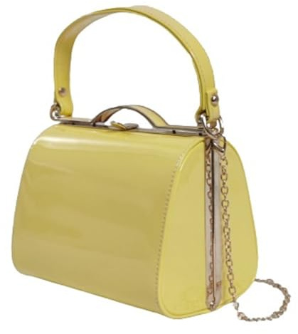 UShopUK Pochette a mano con manico superiore in pelle verniciata, per matrimoni, balli di fine anno, feste, serate, Giallo limone, medium