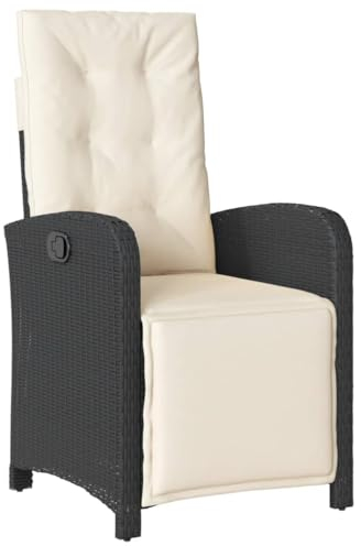 vidaXL Chaise Inclinable de Jardin et Repose-Pied, Sièges avec Coussin, Fauteuils avec Dossier Terrasse, Moderne, Noir Résine Tressée