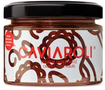 Perlas de salsa Chipotle Gourmet para Aliño o Decoración bote 50 grs. Esferas de pimiento chipotle en su interior líquido, estallan en la boca cuando las muerdes. Sabor picante con leve toque ahumado.