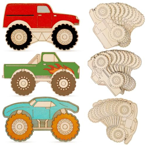 DIYEAH 30 Pack Unfinished Wood Truck Cutouts Unpainted Wooden Truck Slices DIY Blank Truck Shape Door Hangers Decor