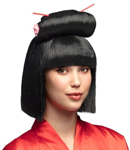 Boland - Asiatische Perücke mit Stäbchen für Faschingskostüme für Mottoparty, Halloween oder Karneval, Kunsthaar-Perücke