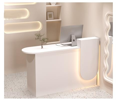 Kleiner Empfangstresen mit Tresen, Rezeptionstresen an der Rezeption, moderner Empfangstisch mit Schließfächern und Lagerregalen, Kassentresen mit LED-Beleuchtung, Salons, Einzelhandel(Wit,80*50*85cm)