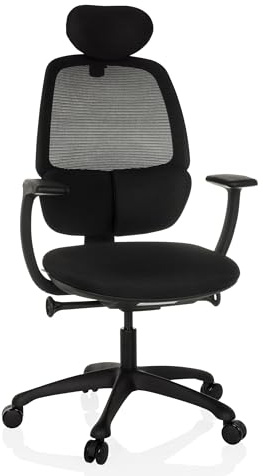 hjh OFFICE Ergonomischer Bürostuhl RI-Cover Drehstuhl mit Verstellbarer Lordosenstütze, atmungsaktive Rückenlehen, Schwarz