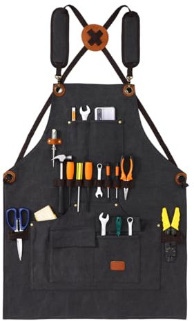 Lusanville Schürzen für Herren, strapazierfähige, gewachste Canvas-Werkzeugschürze, Arbeitsschürze mit mehreren Werkzeugtaschen, verstellbar S bis XXXL Kreuzrückenschürze, Werkstatt- und
