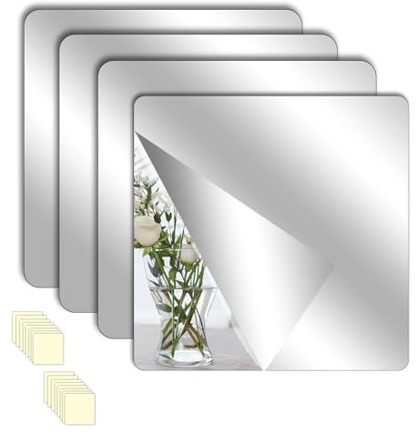 Eidoct 4 Pcs Self Adhesive Acrylic Mirror Sheets - Thickened Sticky Body Mirror for Bathroom, Bedroom, Wardrobe, Door (30 x 30cm)