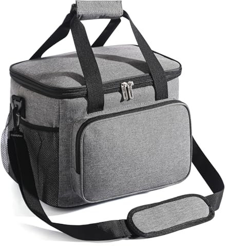 Funroute Kühltasche 15L, Lunchtasche Tragbar Lunchbag Büro Lunchtasche Isoliert Lunch Tasche Auslaufsicher Thermotasche Isoliertasche Frühstückstasche Herren/Damen für Arbeit Schule Reisen (Grau)