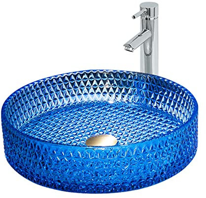CGCSYZ Lavandino da appoggio per Bagno con Rubinetto Cromato, Moderno lavabo Rotondo in Cristallo Artistico in Vetro con Rubinetto monoforo e Scarico a Scomparsa, lavabo da appoggio Ve