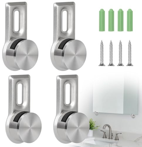 EFUTURETIME 4 x Ganci per Specchio a Muro per Spessore Piastra 4 - 7 mm, Supporto per Specchio a Muro con 4 Viti in Acciaio Inossidabile e 4 Tasselli a Muro