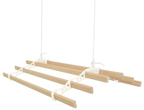 Clothes Airer Ceiling Pulley 6 Lath 0.9m Ivory Maid Traditional Mounted Clothing Dryer Victorian Clothes Horse Laundry Drying Rack Extendable Cast Iron Varnished Pine Kitchen Utility FREE Fixing Kit