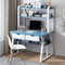 Wooden Pink/White Free Standing Study Table Desk With Shelves & Drawers For Kids Children Girls Home 120 x 48 x 154 cm (Blue/White)