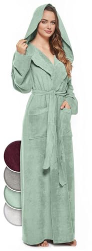jazzylab Bademantel Damen mit Kapuze extra lang 100% Baumwolle (340 gm²), Mint hell, S