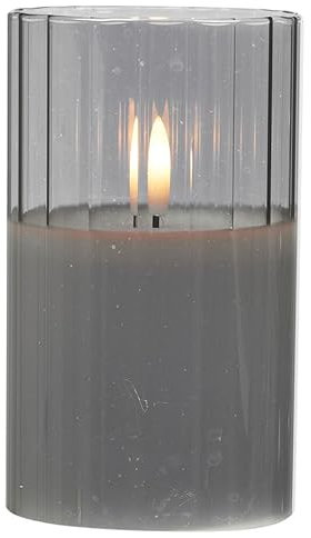 URBNLIVING LED Flameless Battery Operated Candle Light in Grey Pillar Glass Jar Realistic Flickering Table Decor Ornament with Three Settings Functions Available in Sizes H12.5cm