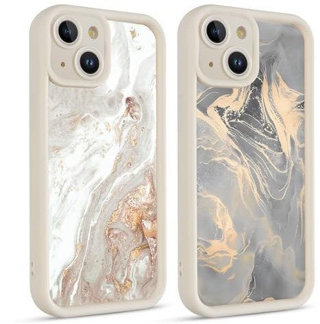 Coiwxmoi 2 Stück Handyhülle für iPhone 15 Hülle, Aesthetic Marmor Muster Design Mädchen Frauen Schutzhülle, Dünn Silikon Stoßfest Cover Erhöhte Displayränder Y2K Case für iPhone15 6,1, Schwarz