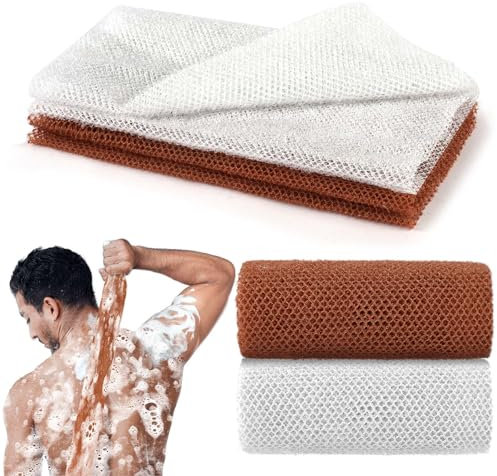 Aomig Africano Esponja de Baño, 2Pcs Exfoliante Africana de Nailon, Paño de Baño Exfoliante, Esponja de Red Africana para Mujeres y Hombres, Limpieza Profunda del Cuerpo Spa Masaje, Blanco y Marrón