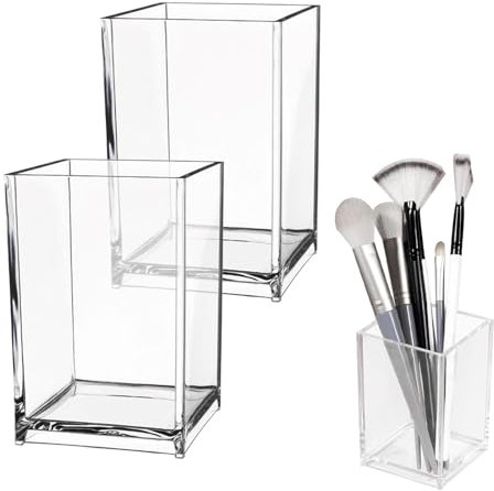 CANCYCC 2 Stück Acryl Stiftehalter, Klarer Bleistifthalter Schreibtisch Organizer, Make-Up Pinselhalter, Stifte Organizer für Büro, Schule, Zuhause (10 x 6,5 x 6,5 cm)