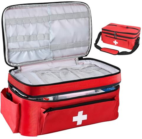 Erste Hilfe Tasche Leer, Groß Notfalltasche für Krankenschwester, Häusliche Pflege Medikamenten Tasche, Arzttasche Hausapotheke Tragen und Schultern (Rot)