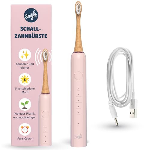 Smyle Brosse à dents sonique avec capteur, durée de vie de la batterie de 3 mois, minuterie intelligente et 5 modes de nettoyage et imperméable (rose pastel)