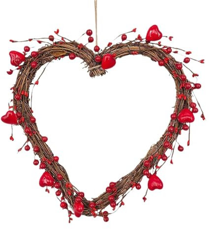 Ghirlande di San per la porta d'ingresso,ghirlanda per porta d'ingresso per San - Ghirlanda a di cuore Bacche rosse 11,8 pollici Decorazione della porta d'ingresso | Ghirlanda per porta, decorazione d