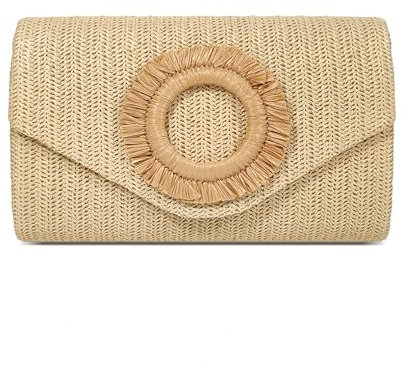 HuiYStar Sac à Main en Paille pour Femme, Sac de Plage d'Été, Pochette de Soirée en Enveloppe pour Fêtes Formales, Mariage 2025, Kaki