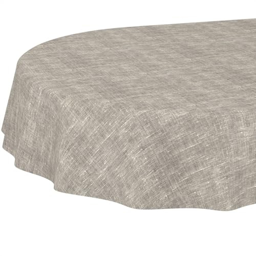ANRO Tischdecke abwaschbar Leinenoptik Grau oval 220x140 cm Tischwäsche | waschbar bei 30 °C – ideal für Garten, Terrasse & Esszimmer – Gartentischdecke wetterfest