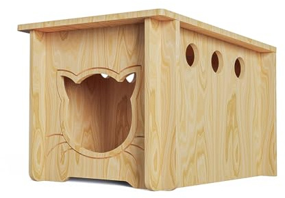 Pinewood Cat House, Wooden Bunny Rabbit Cat Hutch Outdoor Pet Cage Shelter Feral Cat House, Small Pet House and Habitats,Easy to Assemble
