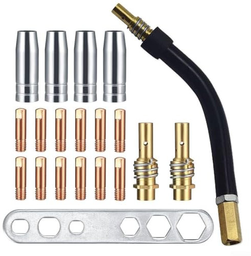 Honseadek 20PCS Welding Kit For 15AK MB15 Torch, 0.8mm Contact Tips, Holder Diffuser, Shield Cup, Torch Neck, Welding Tool Complete Accessory Set