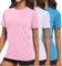 Women's Workout Running T-Shirts, Dry Fit Short Sleeve Shirts, Moisture Wicking Athletic Tee, Sports Gym Yoga Tops Blue/White/Pink 3P05-S