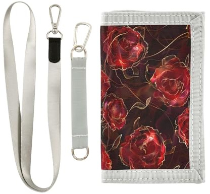 OWFKAY Portefeuille à trois volets pour garçons et filles - Petite rose écarlate avec fermeture éclair et poche pour pièces de monnaie, Rose écarlate, 12.5×23cm, Moderne