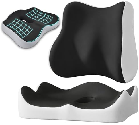 Samlonge Orthopädisches Sitzkissen, Ergonomisches Sitzkissen für Bürostuhl, Memory Foam, Steißbeinentlastung Sitzkissen mit Rückenkissen, Loch, Waschbarer Bezug für Hüfte, Steißbein Ischias