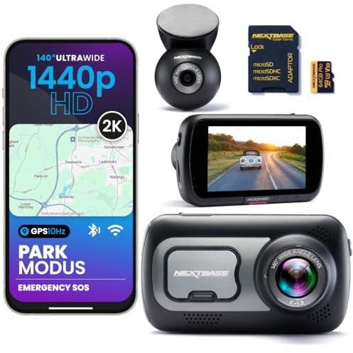 Nextbase® 522GW Dashcam Auto Vorne Hinten | Parkmodus 24/7 Parküberwachung | 1440p 30fps Dash Cam | 3-Zoll-Bildschirm | AutoKamera 140 Grad Betrachtungswinkel Nachtsicht | Inklusive 64GB MicroSD Karte