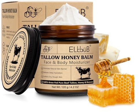 P-Beauty 1x Hautpflege Balsam Gesicht & Körper - natürliche Hautcreme mit Rindertalg, Honig & Bienenwachs - Whipped Tallow Cream - natürliche Feuchtigkeitspflege, Hautbalsam, Pflegebalsam - 1x120g