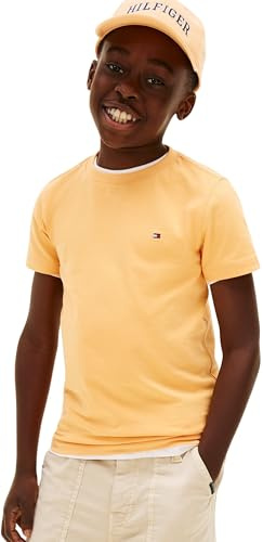 Tommy Hilfiger Jungen T-Shirt Kurzarm Essential aus Baumwolle, Orange (Faded Sun Kiss), 7 Jahre