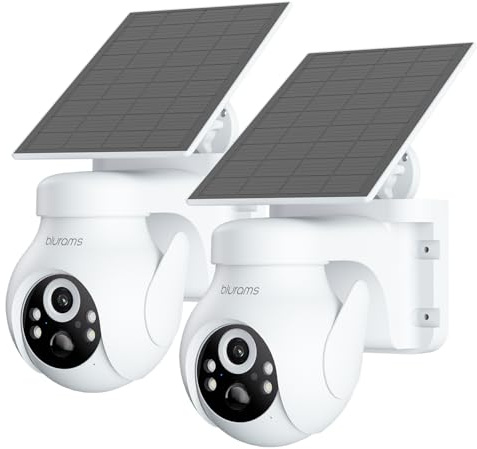 blurams Outdoor Camera Wireless w/Solar Panel, 360° PTZ Security Cameras Wireless Outdoor with Human Auto Tracking, 2K IR/Color Night Vision, IP65 Weatherproof, 2.4GHz Only (2)