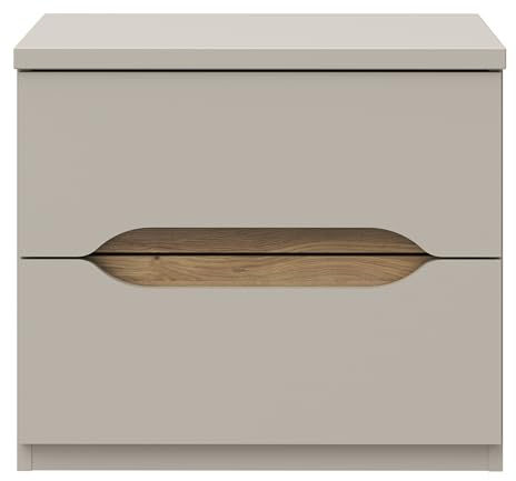 Forte EDWAL Nachttisch 50, moderner Nachtschrank mit abgerundeten Griffmulden, 2 Schubladen, Holzwerkstoff, Kaschmir | Beige Holzdekor, 50,4 cm breit x 44,3 cm hoch x 41,5 cm tief