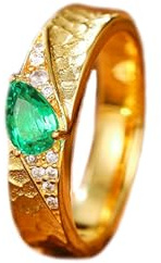 Musihy 14 Karat Gelbgold Damen Ringe Gold 585 Echtgold, Verlobungsring für Damen mit 4x6mm tropfenförmigem, im Labor gezüchtetem Smaragd 0,5ct und Moissanit, gehämmerte Textur, Größe 53 (16.9)