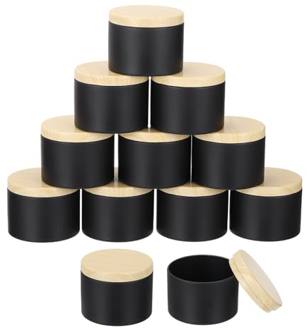 QUARKZMAN 12pcs Boîtes À Bougies Vides De 4oz Noir | Avec Couvercles En Bois Pour Fabrication De Bougies